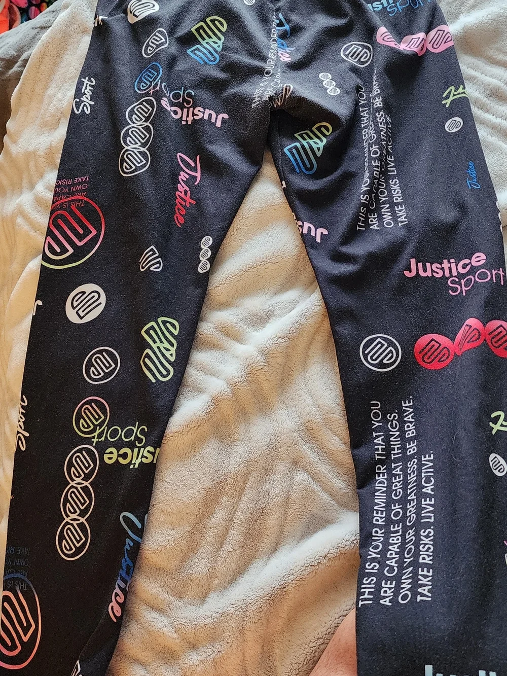 Justice Black Pajama Bottoms with Multicolor Logo Prints
